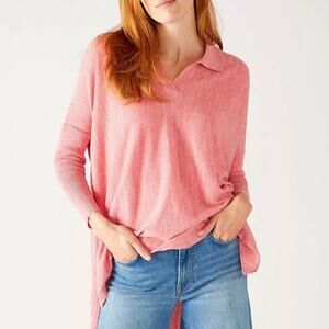 Mersea Catalina 3/4 Sleeve Oversized Hi-Low Polo Sweater Sea Pink Women's OS